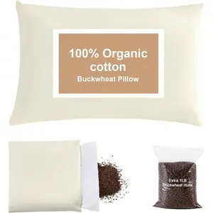 Buckwheat Pillow for Sleeping with Dual-Layer Pillowcase and Extra Tartary Buckwheat Hulls, Adjust Height and Firmness,  Support Pillow for  and Side Sleepers 14"x20"