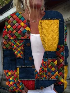 Women's Lightweight Knit Cardigan Sweater Jacket, All over Print Fitted Design, Soft Comfortable Retro Style, Spring & Fall Fashion