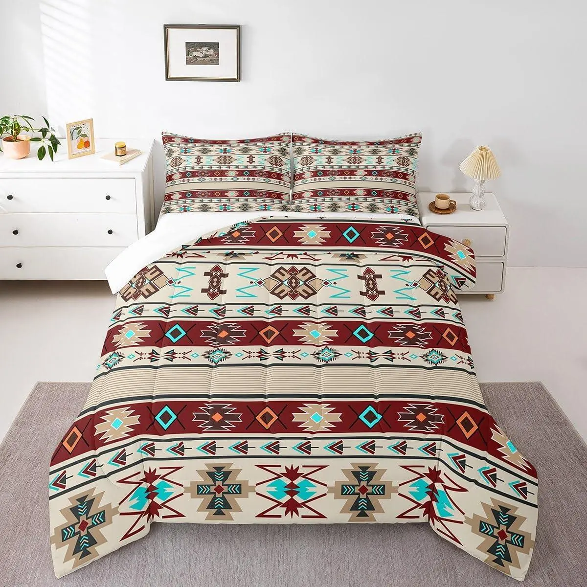 Bohemian Aztec Comforter Set for Girls Boys Kids Adults Western Boho Exotic Bedding Set DecorSouthwestern Down Comforter Ethnic Tribal Arrow Geometric Quilt Boys