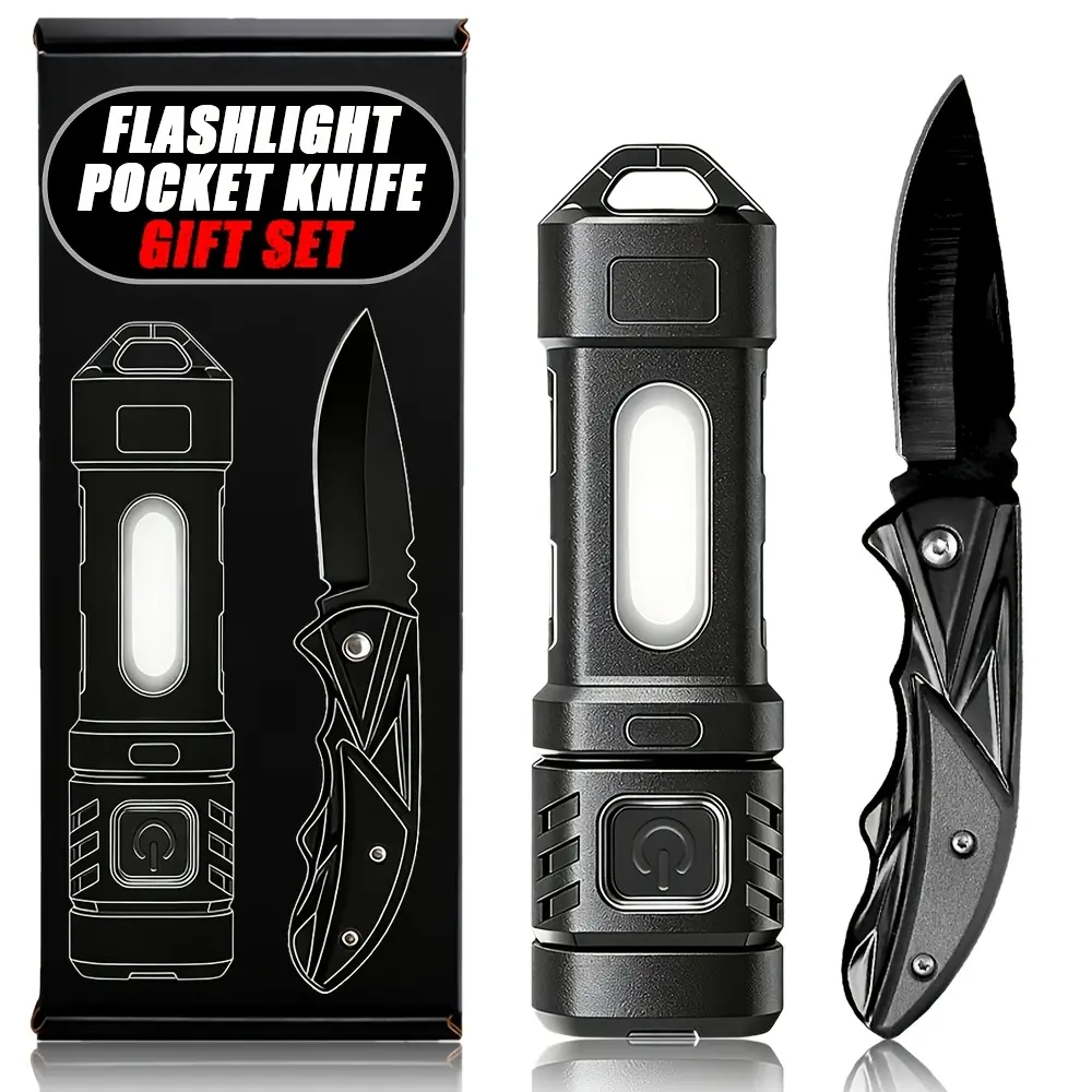 2pcs Ultimate Outdoor Duo | Super Bright Rechargeable Tactical Flashlight and High Quality Pocket Knife with Clip | Cool Gadgets for Men, Fishing Hiking Camping Survival Gear and Equipment Emergency Preparedness Supplies | USB Charging