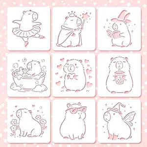 Portable PET Capybara Shape Stencils 9PCS Reusable Painting Molds Creative DIY Handicraft Templates for Daily Home Art Decoration