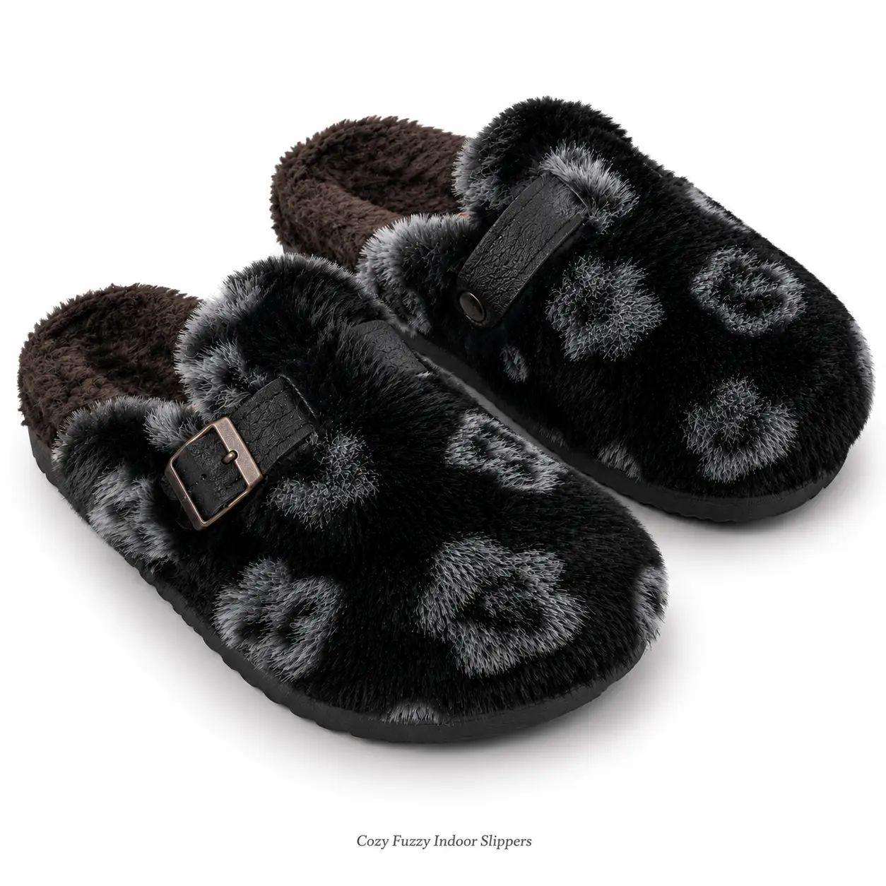 Women's Stylish Faux Fur Slides, Plush Open-Toe Slippers with Buckle Strap, Cushioned Footwear for Casual Walks, Shoes