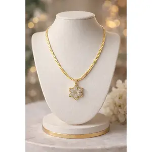 Bloom Pavé Flower Pendant Necklace 14k Gold Plated 18”