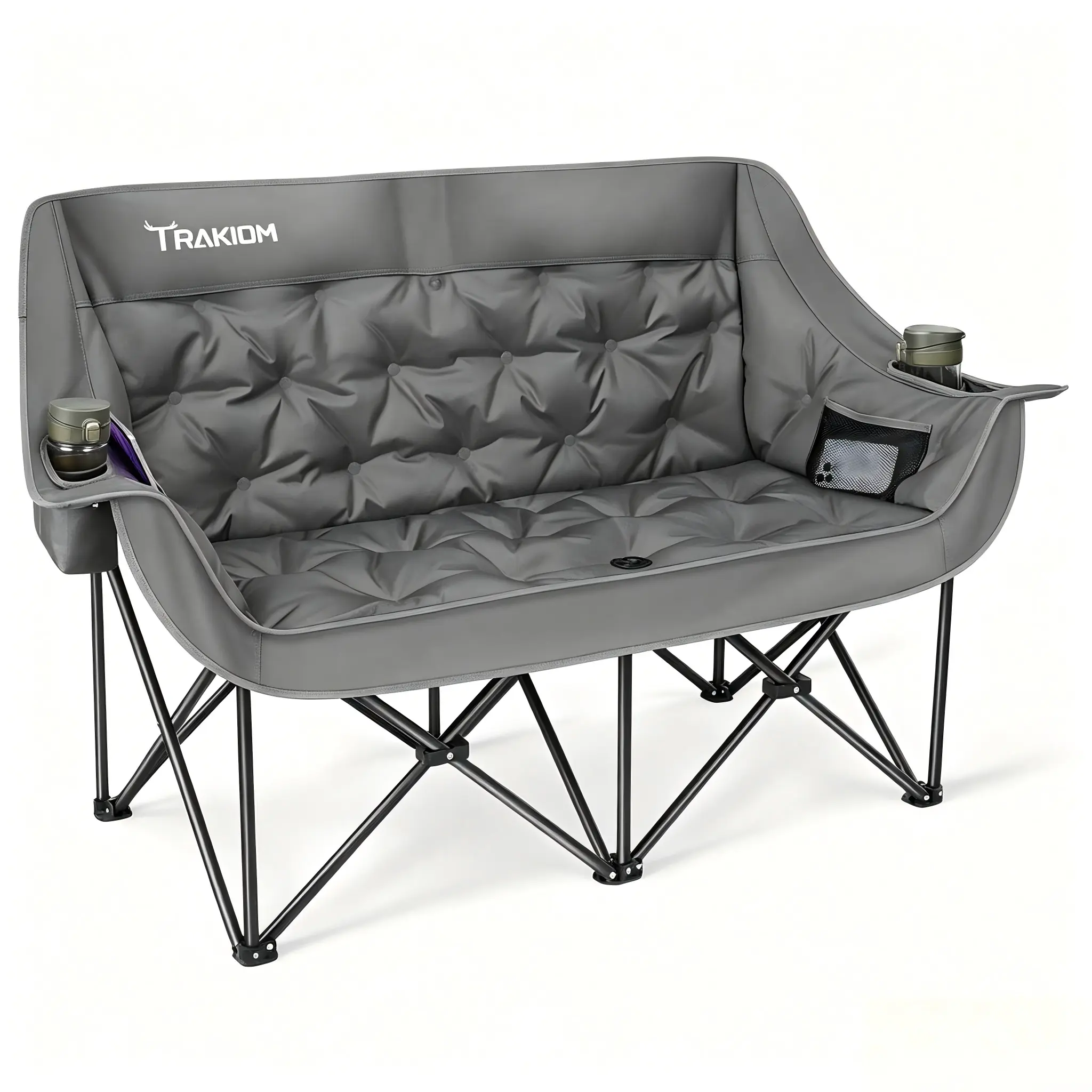 Folding Camping Loveseat Chair, Camping Chair for Two with Cup Holders & Lumbar Support for Outdooe Camping Beach Backyard