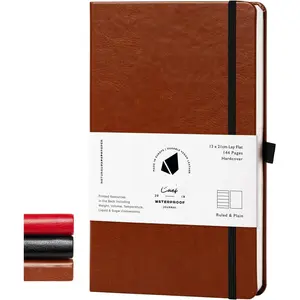 Journal Chef Notebook - 13 x 21 cm  Paper, 144 Pages, Half Lined & Half Blank, Vegan Leather Hardcover, Kitchen Conversions,  Journal (Tan Brown)