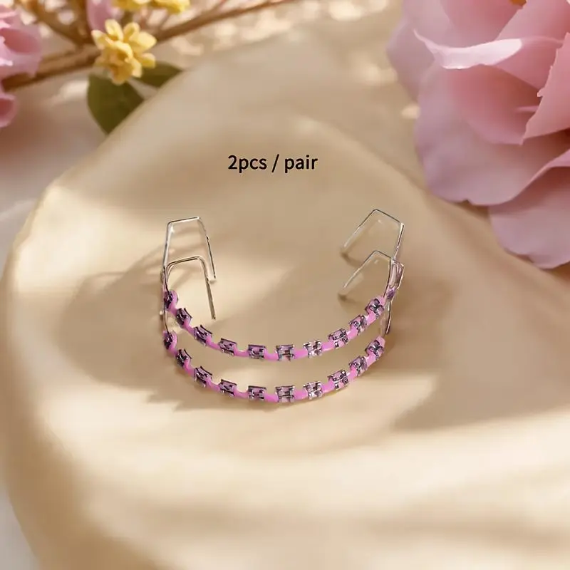 Stainless Steel Colored Temporary Teeth Decorations - Glue-free Clip-on Mouth Guards for Easter, Halloween Braces Wire Oral Heart Shaped Brackets