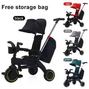 Foldable Kids Tricycle with Removable Canopy – 4‑Position Adjustable Seat Back & Push Handle, Detachable Push Handle, EVA Wheels