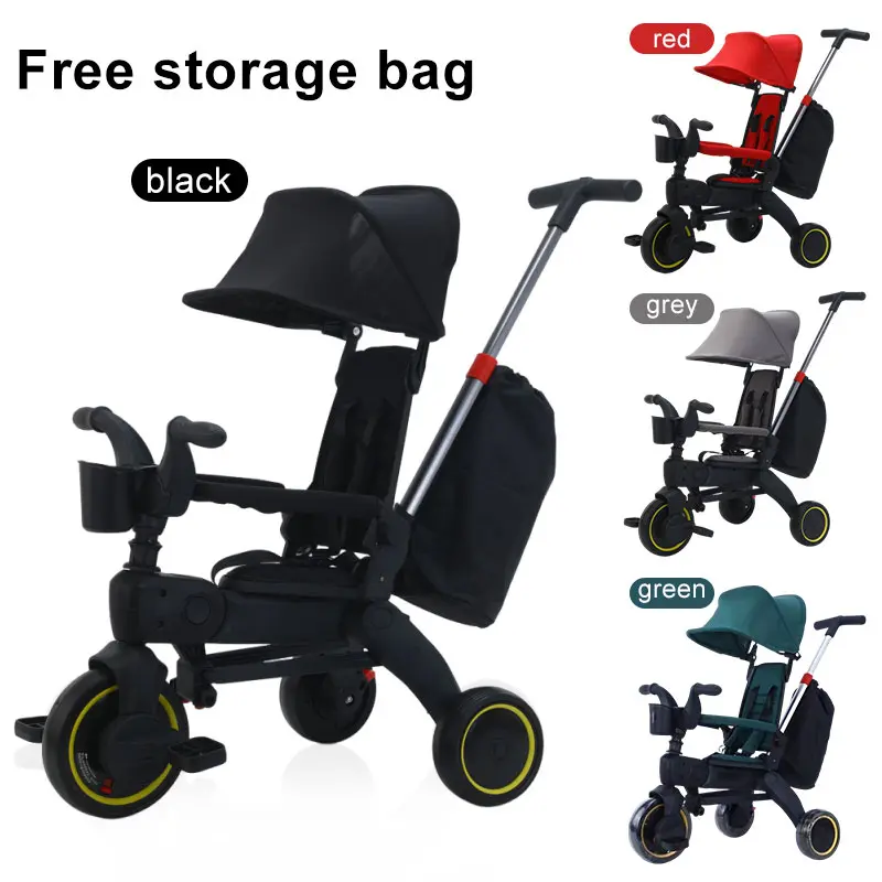 Foldable Kids Tricycle with Removable Canopy – 4‑Position Adjustable Seat Back & Push Handle, Detachable Push Handle, EVA Wheels