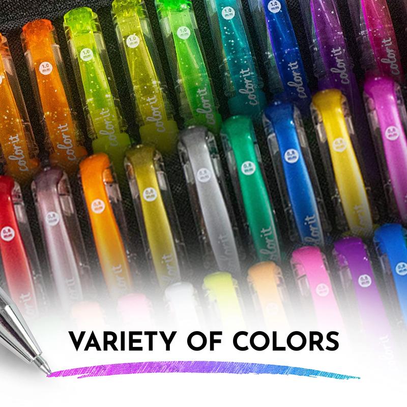 Gel & Glitter Pens for Adult Coloring: Metallic, Neon, and Glitter with Refills