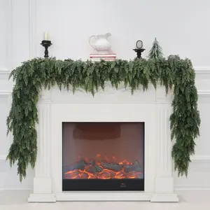9 Feet Christmas Fir Wreath Artificial Realistic Touch Thickness Pine Wreath for Cloak Fireplace Outdoor Indoor Holiday Decoration Decorative Greenery