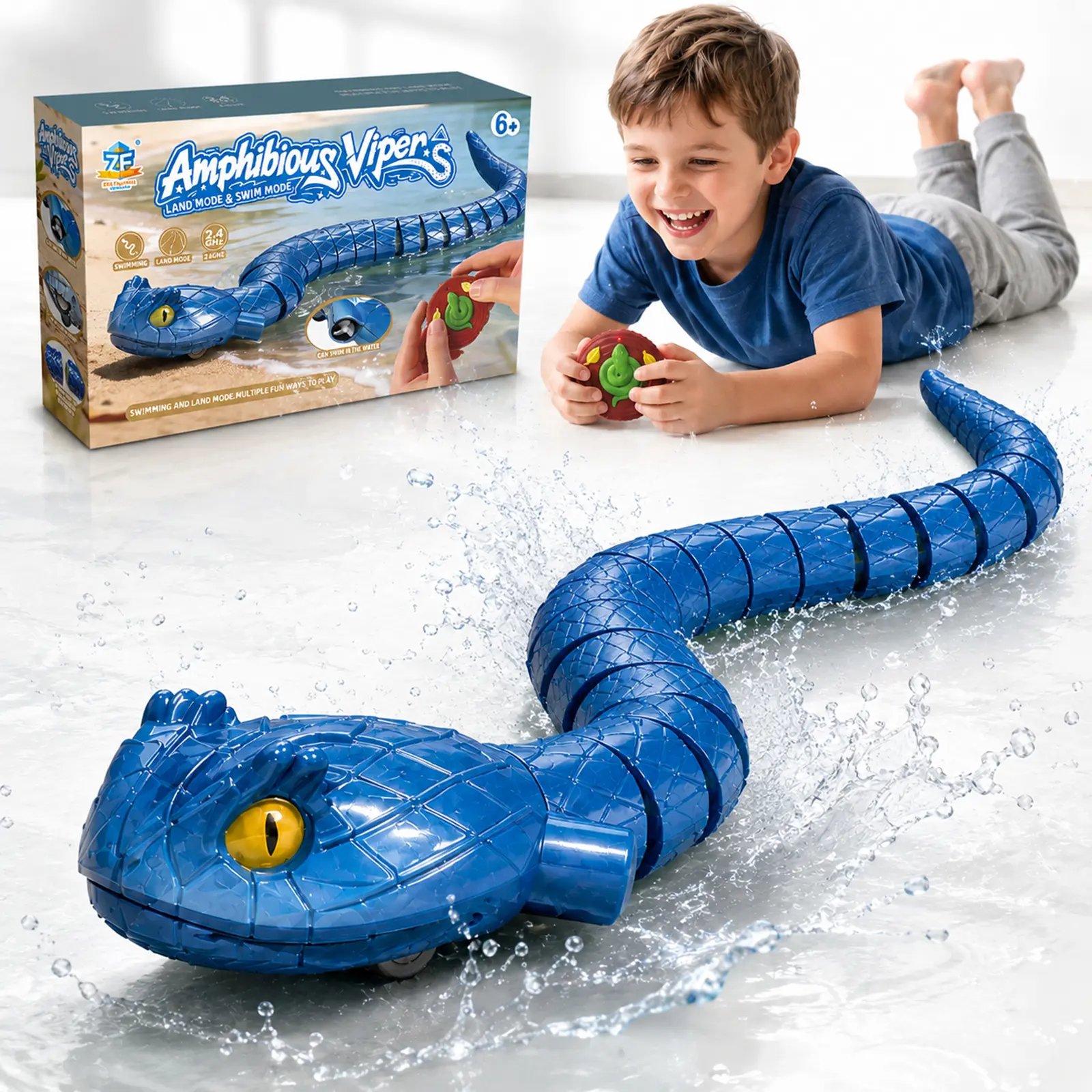 Remote Control Snake Toy for Kids 6+, 2.4G Amphibious RC Snake for Land and Water, Realistic Snake with One-Key Cruise, Rechargeable RC Snake for Pool, Bath, Backyard, Prank Toys Gifts for Boys Girls