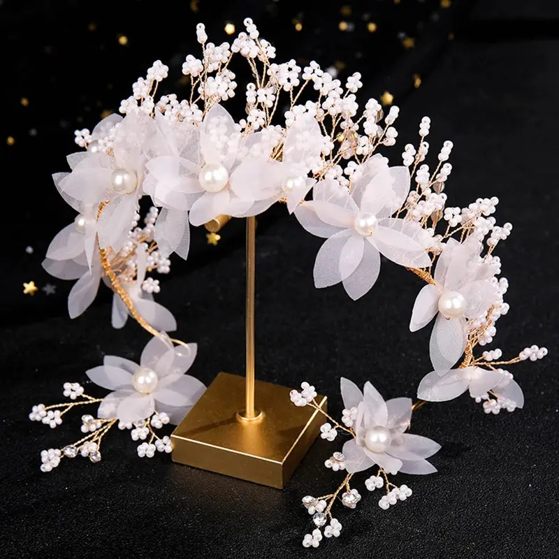 Handmade Bride Hair Accessories Bridal Fairy Hair Hoop and Dangle Earrings Hair Band Accessories for Bride and Bridesmaid