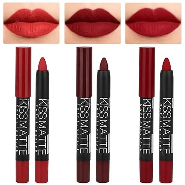 3Pcs Dark Ruby Deep Red Matte Lipstick and Lip Crayon Sticks Liner Pencil Set Gloss Lipgloss Makeup Cosmetic Glossy Lip Care