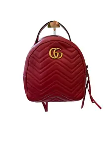 Pre-owned GUCCI leather Backpacks GG Marmont Matelassé Backpack Red
