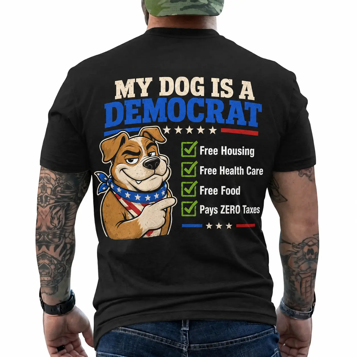 My Dog Is A Smart Sarcastic Vintage Cartoon Chubby Dog Tshirt | Anti Woke Conservative Patriot Gift | Classic Fit Casual Everyday Wear Back Print