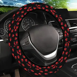 Red Ladybug Pattern Steering Wheel Cover, Cute Playful Style - Fit Car Interior Accessory, Durable Material, No Inner Ring, For All Seasons Automotive Accessories, Best Festive Gift Item For Friends and Family.11.25QWA-208