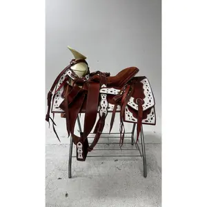Charro Saddle – Chestnut Leather with White Cutout Detailing (15.5”) “El Encino”