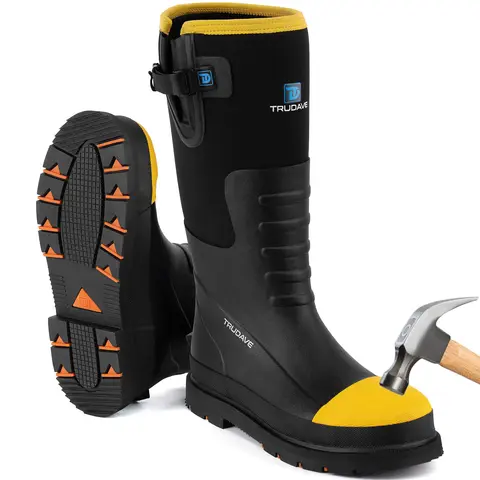 【With steel toe】TruDave Work Boots for Men with Steel Toe & Shank, Waterproof Anti Slip Rain Boots, 6mm Neoprene Outdoor Hunting Boot, Comfortable Walking Shoes Black Boy #TiktokShopBlackFriday,shoes for back to school,back to school shoes Fathersdaygift