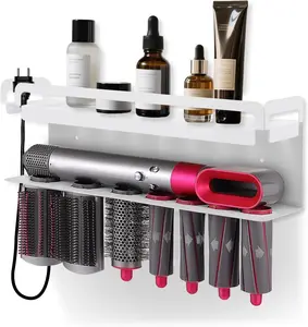 Wall Mounted Storage Holder Compatible with Dyson Airwrap Storage Stand Rack No Drill Storagefor Bathroom Shelf Organizer Curling Iron Attachments and Complete Styler (White 1)