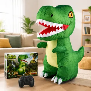 Remote Control Inflatable Dinosaur Toy, 2.4GHz Rechargeable Walking T-Rex with Light Up, Roaring Sound, 360° Rotation, Forward & Backward, Birthday Gift for Kids Ages