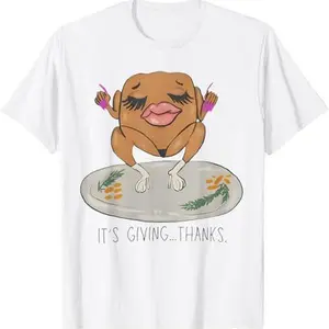 Funny Thanksgiving Meme T-shirt with Round Neck - It's Giving Thanks Turkey