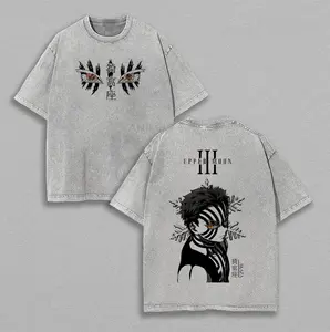 Akaza Upper Rank 3 Graphic Tee, Vintage Washed Oversized Shirt, Manga Villain Demon Slayer Cotton T-Shirt Casual Everyday
