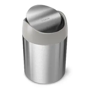 simplehuman Stainless Steel Mini Trash Can Silver 1.5L Countertop Bathroom