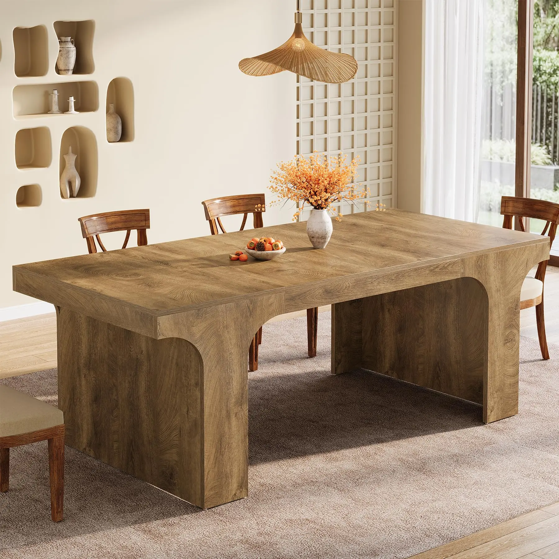 [LIVE ONLY] Tribesigns 71-Inch Wooden Dining Table - Arched Rectangular Indoor Furniture, Natural Wood Grain, Seats 6-8 for Dining Room Kitchen