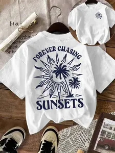 Unisex Forever Chasing Sunsets T-Shirt, Tropical Palm Tree Graphic Tee, Comfortable Casual Top for Beach Vacation and Summer Outfits