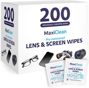 Lens Wipes for Eyeglasses – 200 Lens Wipes Individually Wrapped, Pre-moistened Eyeglass Cleaning Wipes, for Glasses Cleaner, Sunglasses, Camera Lenses, Laptop Screens, Phones, Happy Eye Glasses