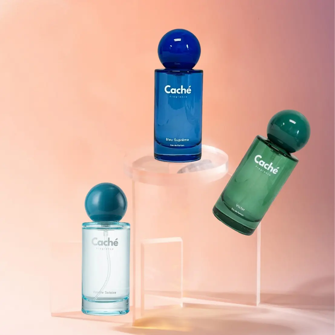 Caché Fragrance | Bleu Suprême + Victor + Vanille Solaire | Fresh Morning Trio |  Eau De Parfum (3 x 1.7oz / 50ml)