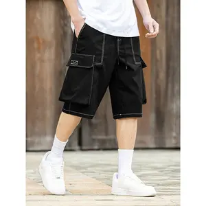 Men's Black Contrast Stitch Cargo Shorts | Y2K Streetwear Utility Casual Bottoms