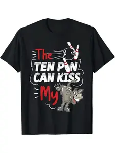 1 men's casual cotton T-shirt, donkey bowling printing, round neck, short sleeve, four seasons knitted fabric T-shirt, conventional version, digital heat..., all-day comfort, vintage vibe, for adults, office commute