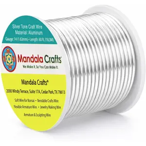 Mandala Crafts 14 Gauge Anodized Aluminum Craft Wire for Jewelry Making - 60 FT Colored Flexible Silver Tone Wire - Bendable for Bonsai Armature Crafting Sculpting