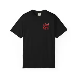Sorry But I Don’t Care T-Shirt | Red glossy text, hearts, kiss graphic
