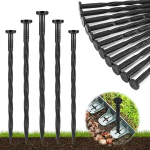 200 count 8-Inch Plastic Landscape Edging Stakes, Spiral Nylon Landscape Spikes, Anchoring Nails for Weed Barrier, Paver Edging, Landscape Edging, Artificial Turf, Grass Pathways, Black