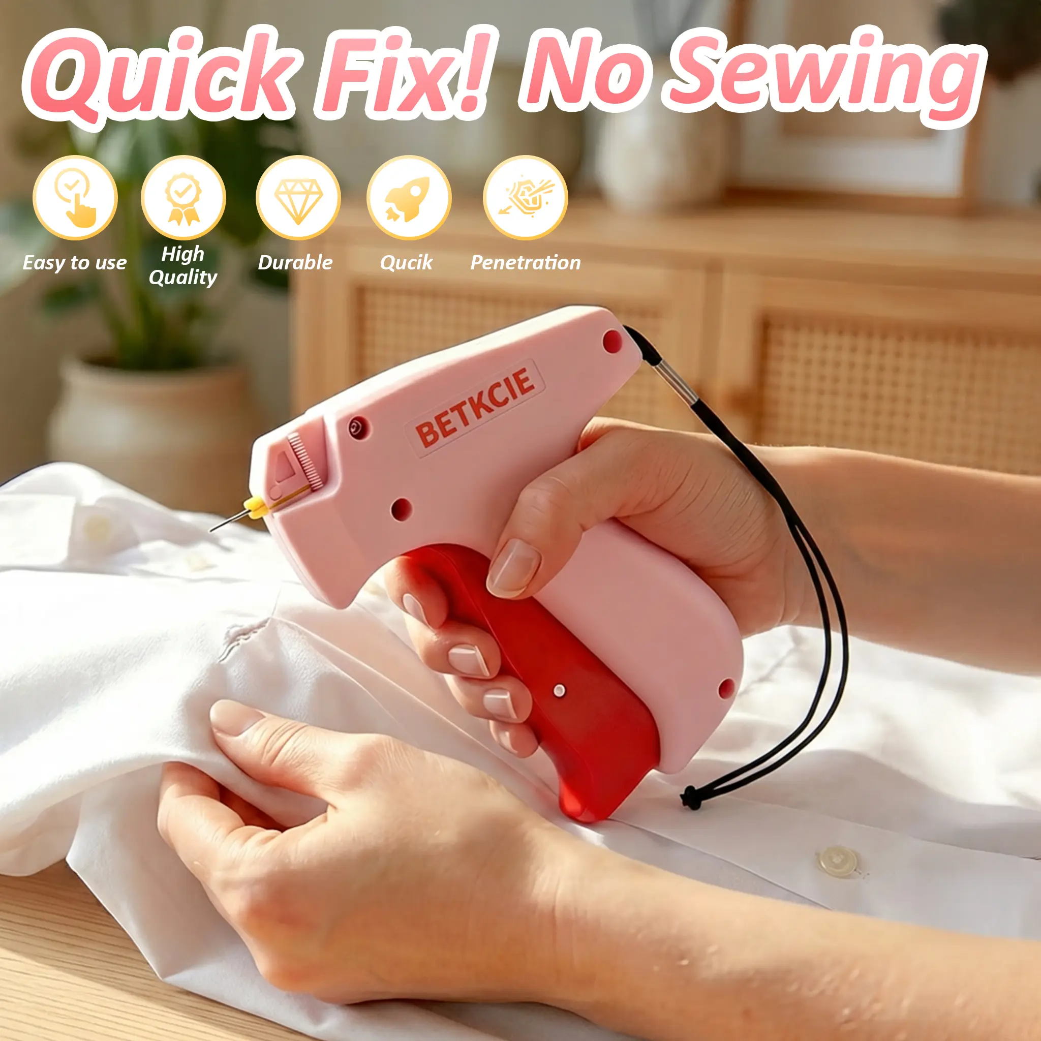 BETKCIE 2026 Premium Pro-Ultimate Handheld Pocket-Sized Sewing Machine - Quick Fix Lightweight Small DIY Kit, Hard Plastic No-Sew 5mm Stainless Steel Stitch Gun, Blush Pink Durable Emergency Tool (6 Fine Needles+2000 Pins) for Hemming Pants