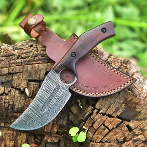 Hand Forged Professional Damascus Steel Blade Hunting Skinner Knife Wood Handle With Sheath