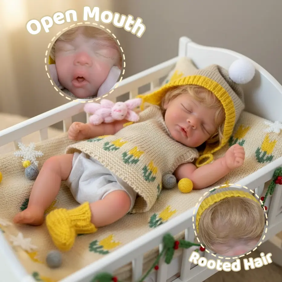 Realistic Reborn Baby Doll - 10In-25cm Silicone Newborn Girl, Open Mouth, Waterproof Bath Doll, Rooted Blonde Hair, Visible Veins, Handmade Painted Soft Skin, Styled Eyebrows, Collector Gift, Birthday Gift (Toys & Hobbies Specialty DIY Supply)