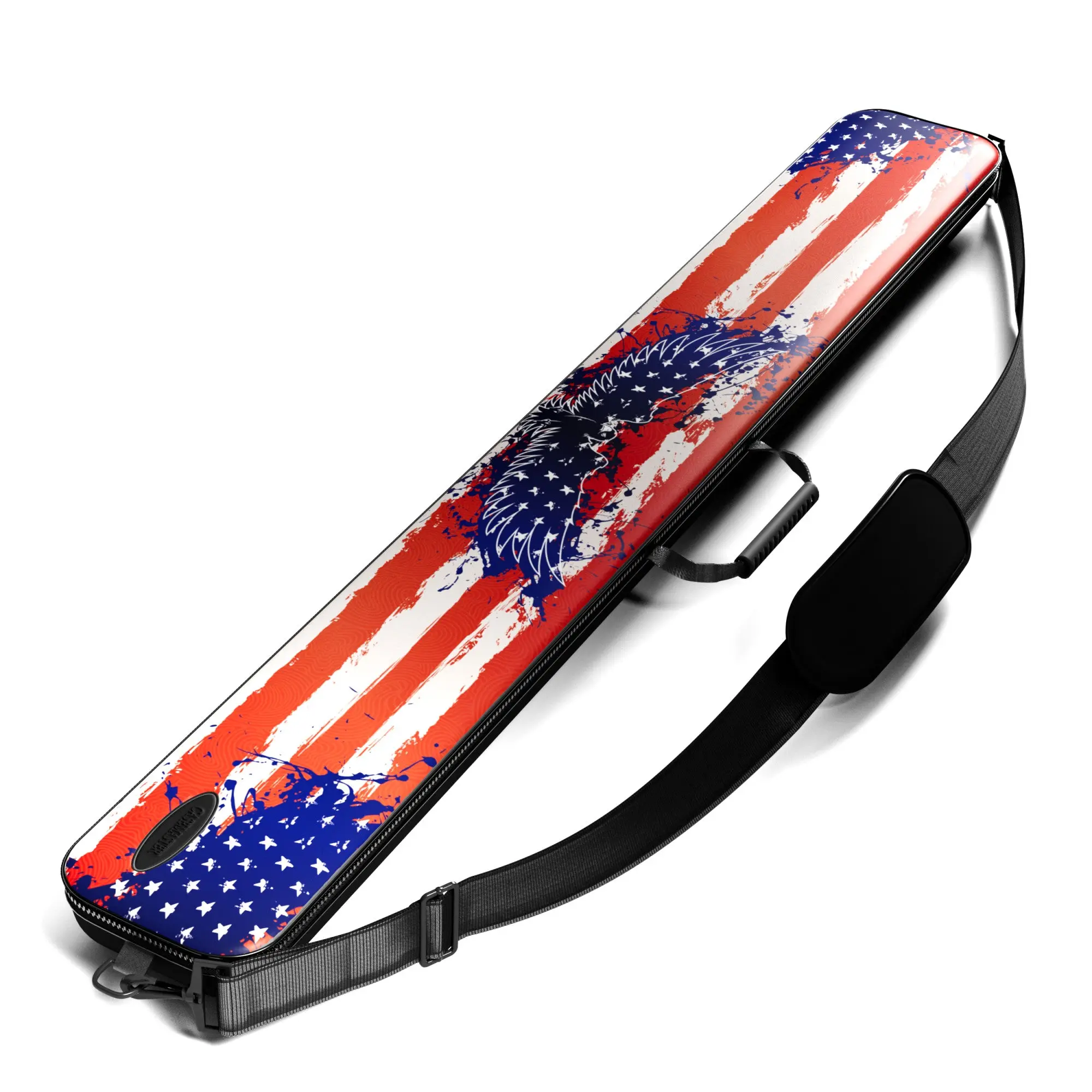 Casemaster Parallax Art Series Single Cue Case - 600D Oxford Polyester, Slim Profile, American Flag Bold Print Billiard Pool Stick Holder