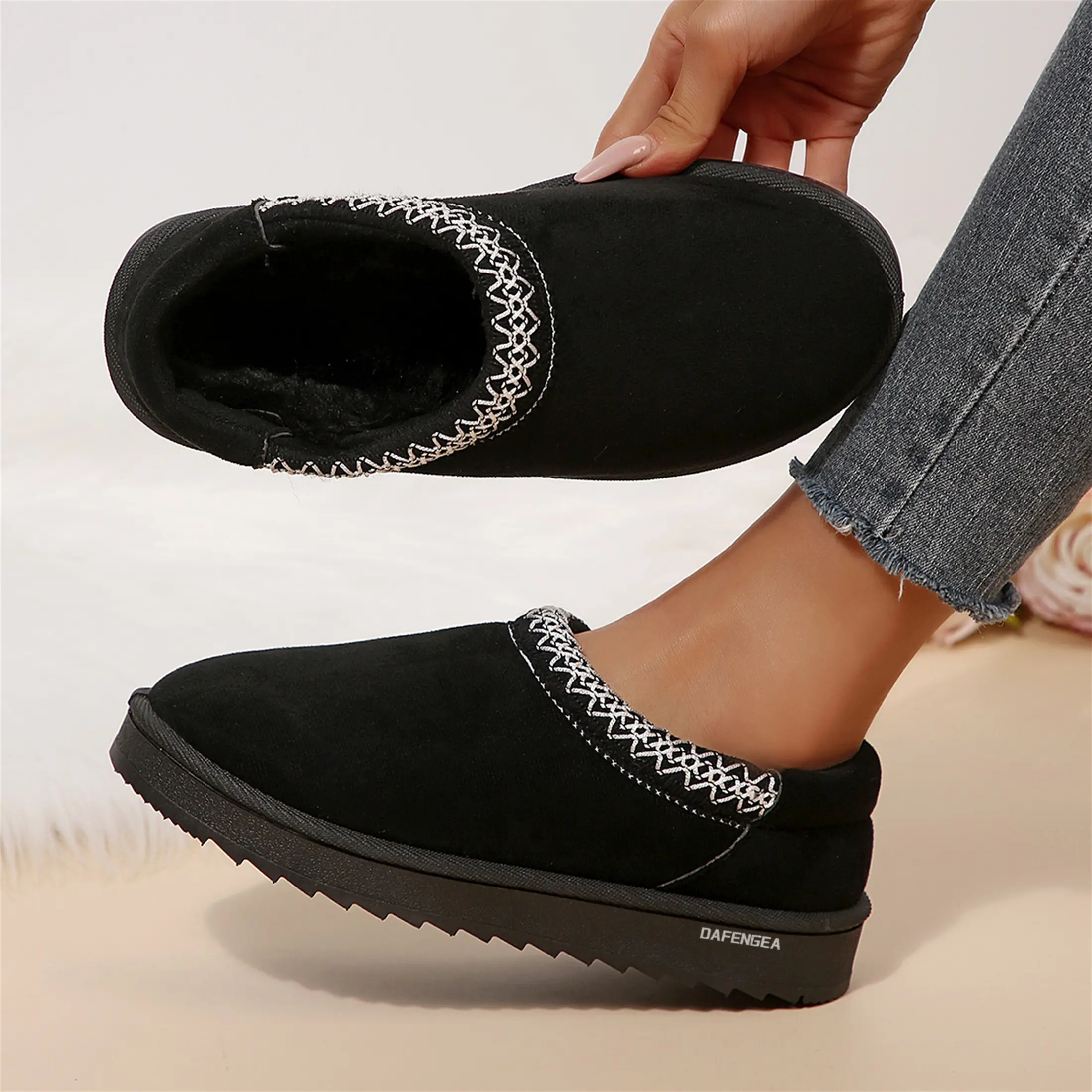 Women's Boots Platform Fuzzy Cozy Slip on Fuzzy Slippers Lining Boots for Indoor and Outdoor