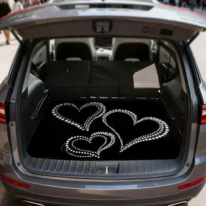 One Piece of Sparkling Hearts Black Design Universal Car Boot Floor Mat, Ideal for Suvs, Sedans, Or Crossovers, Perfect for Storage, Outdoor Camping, Daily Commutes, And Enhancing Interior Aesthetics, Car Floor Mats | Vehicle Cargo Cover