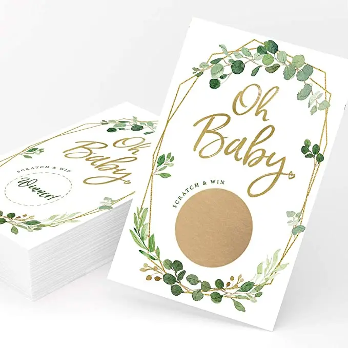 Baby Shower Lottery Raffle Game – Scratch Off Cards, Gold Greenery (Set of 30)