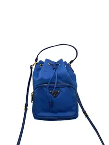 Pre-owned PRADA Vintage Blue Nylon & Leather Drawstring Bucket Crossbody Bag/WJ04128806/8806