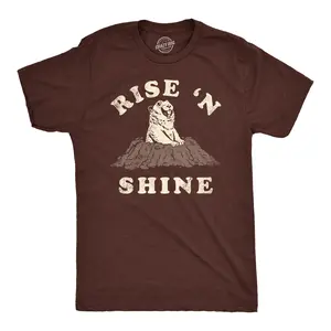 Mens Funny T Shirts Rise N Shine Ground Hogs Day Graphic Tee for Men Mens Funny T Shirts Cool Vintage Fashion T-Shirt Gift Classic Menswear Funny Sarcastic Short Sleeve Novelty Tees for Guys Brown -