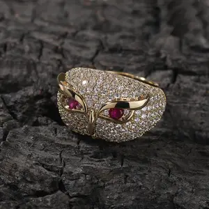[ICE HUE]18K Gold Vacuum Plated Copper with 5A+ Sri Lanka Zircon Owl Ring Miami Italy Mexico & Micro Inspired for Women & Men Luxury Jewelry,Daily Wear,Casual Fashion,Gift Idea,,Classic,Hip Hop,Simple,Sporty Style
