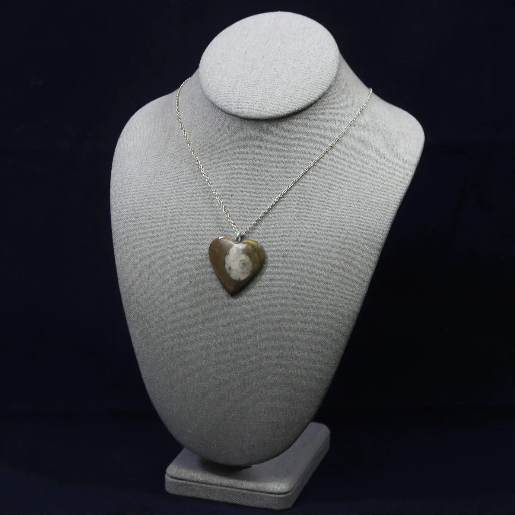 Ammonite Fossil Heart Pendant