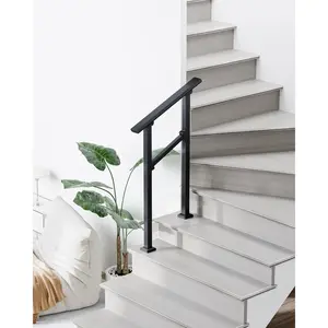 Adjustable Metal Handrail for 2-6 Steps – Black Deck Stair Railing for Porch, Exterior or Indoor Use – DIY Installation Kit