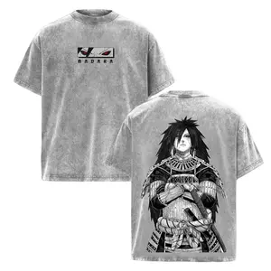 Uchiha Madara x Naruto Anime Double-Printed Washed Unisex Oversize Lightweight Cotton Crewneck T-Shirt, Menswear Streetwear Top, Gift for Anime Fans Tshirt Oversized Tropical