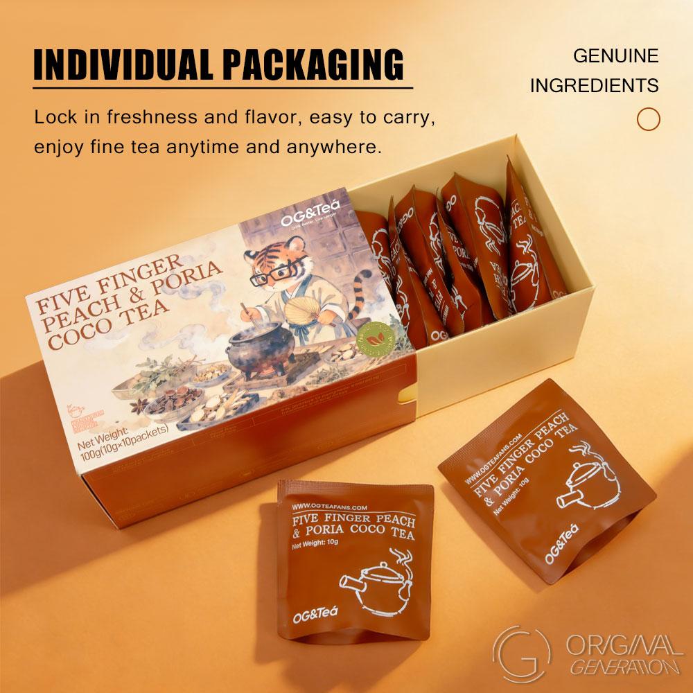 Anti Inflammation Tea BOGO Five Fingered Peach Poria Coco Tea 2 Cartons (1Carton 100g 10g×10packs)×2 With Five Fingered Peach; Poria Coco;Tartary Buckwheat; Red Bean;Raw Malt; Coix Seed; Orange Peel; Gorgon euryale Seed; Gardenia